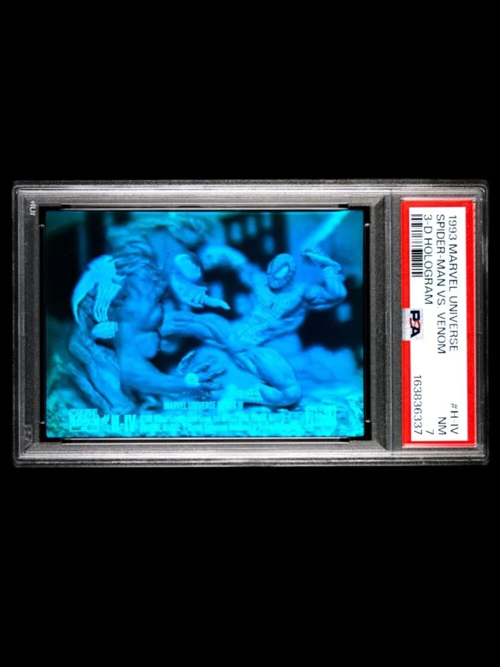 1993 Marvel Universe 3-D Blue Hologram PSA 7 H-IV Spiderman vs. Venom